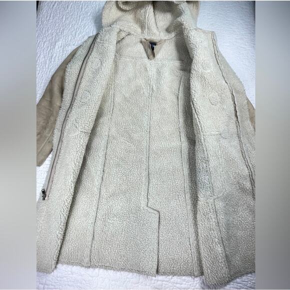 🔥GAP Faux Suede Shearling Mid Length Hooded Coat Jacket Toggle Button Size S - Picture 10 of 15